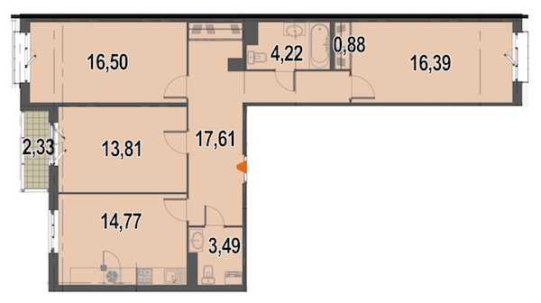 Трехкомнатная квартира в Инвестторг: площадь 88.6 м2 , этаж: 4 – купить в Санкт-Петербурге
